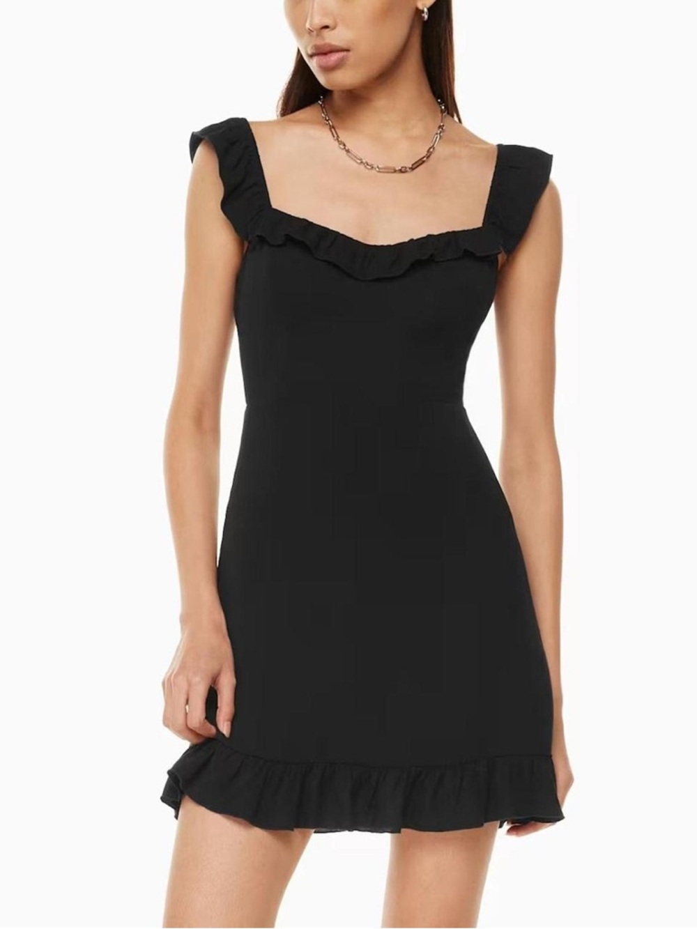 Aritzia Sunday Best Black Ruffle Square-Neck Mini Dress